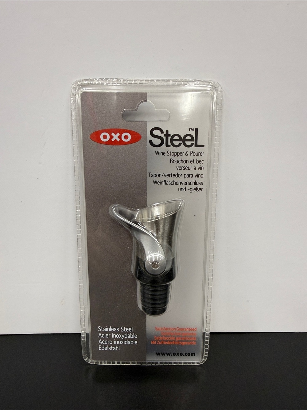 OXO Steel Wine Pourer & Stopper - Silver and Black
